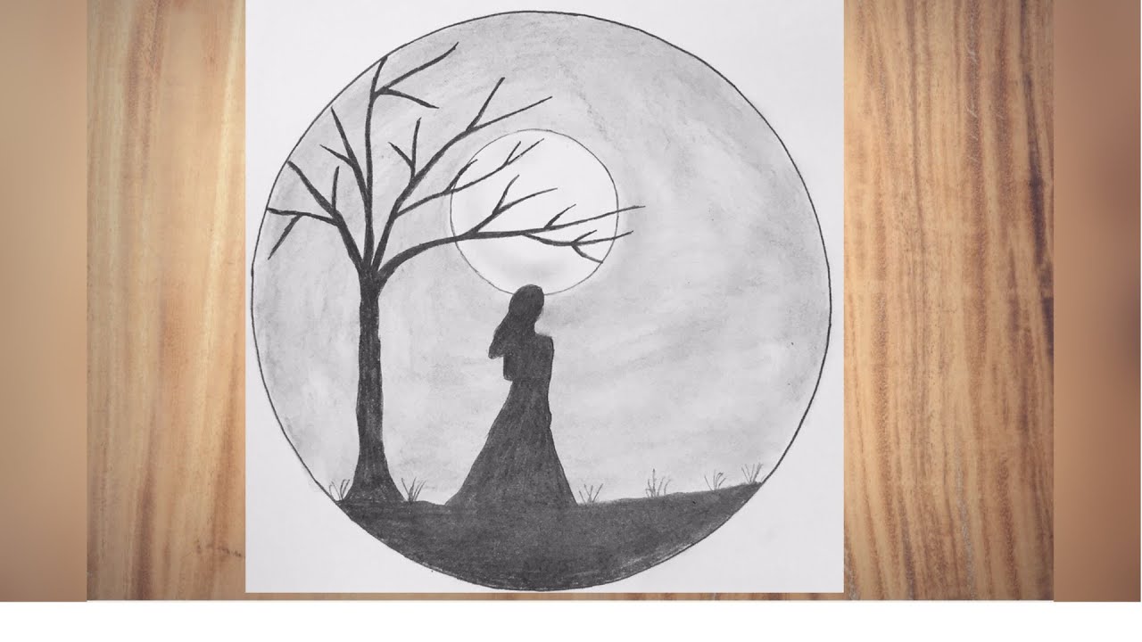 How to Draw ALONE Girl in Moonlight for beginners / Sad Girl ...