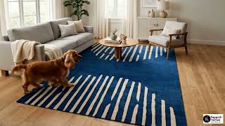Blue Wool Rug Hand Tufted Area Rug For Living Room, Bedroom & Dining Teppich Homes Thtrt173