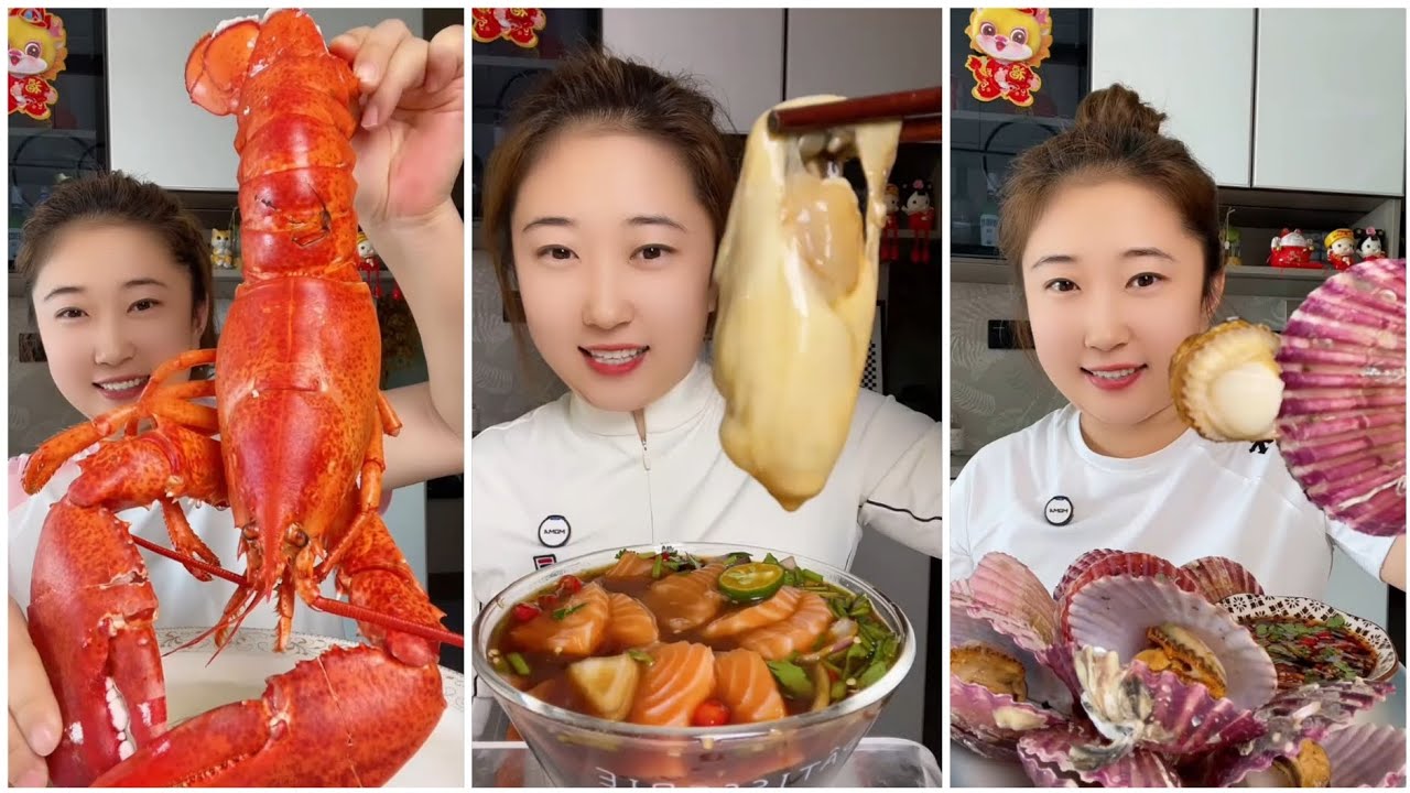 Seafood #1 challenge Eating Seafood, Shrim، Crap, Squid 😋😋{ Asmar} #oyster #salmon #shrim #lopster