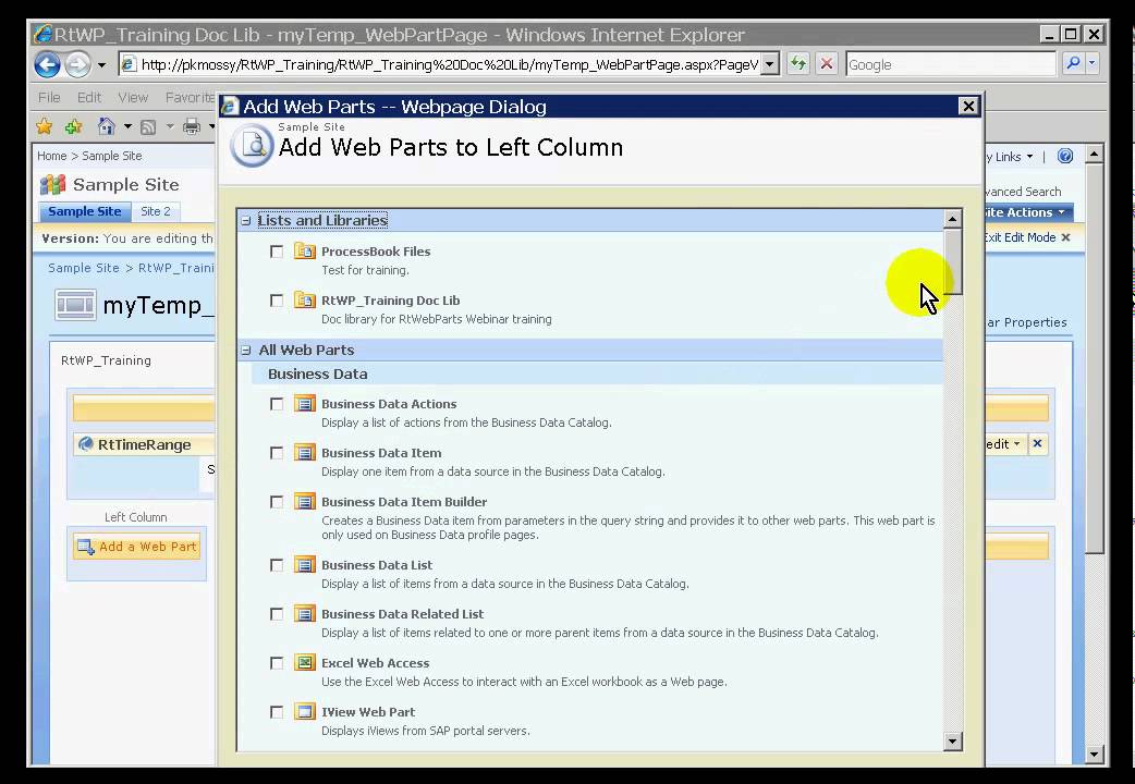 OSIsoft: Describe and configure the PI TimeRange WebPart. v2.2