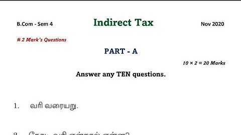 B.Com 2nd Year // Indirect Tax in Tamil // University of Madras // Nov 2020 PYQ