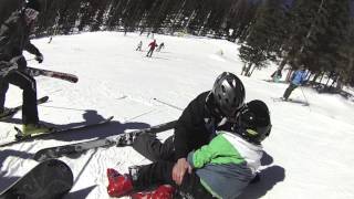 Kid on Skis Gets Knocked Out at Keystone Mountain By Snowboarder, Crash