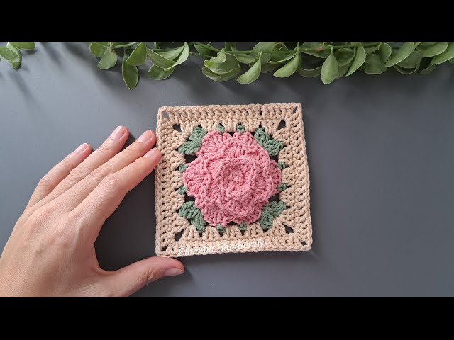 Crochet Rose Flower Granny Square | Step by Step - YouTube