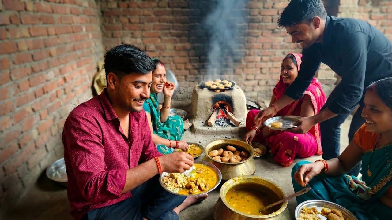 Rajasthani famous daal bhati in village 🤤