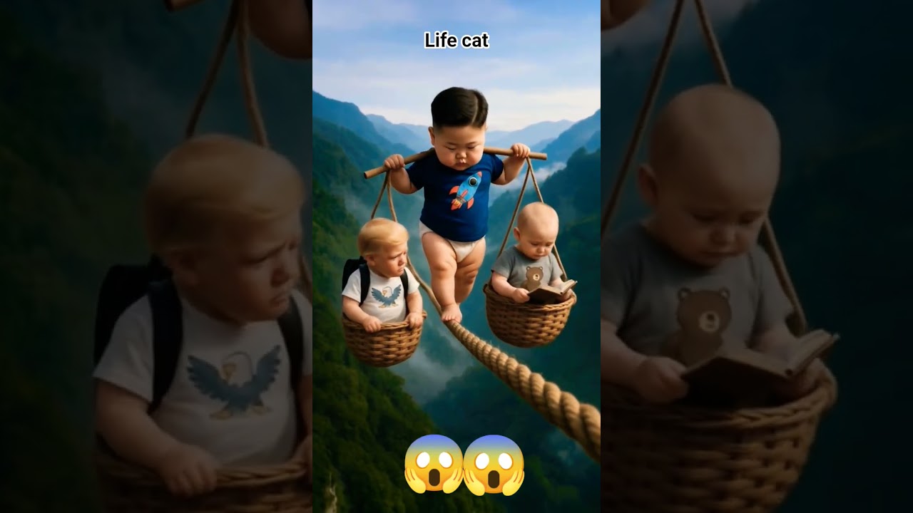 Kim Jong-un dragged Trump and Putin over hills and valleys to get to school #trump #kim #baby #cat