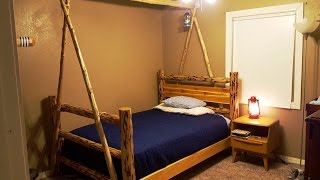 My build of a cedar log bed for my son with a play tent. Built with standing dead cedar. All hand cut and peeled.