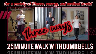 1 Workout, 3 Ways! | 25 Minute Walk with Dumbbells #indoorwalking #workout #motivation