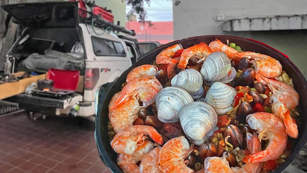 Making Seafood Paella out of the Back of my Truck YouTube