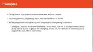 Torts lecture: Examples of Trespass and Conversion of Chattel | quimbee.com