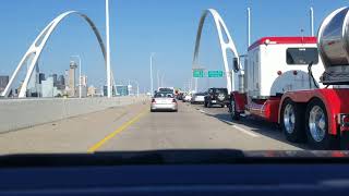 Driving in Dallas-Texas. Traffic on I-30 East.