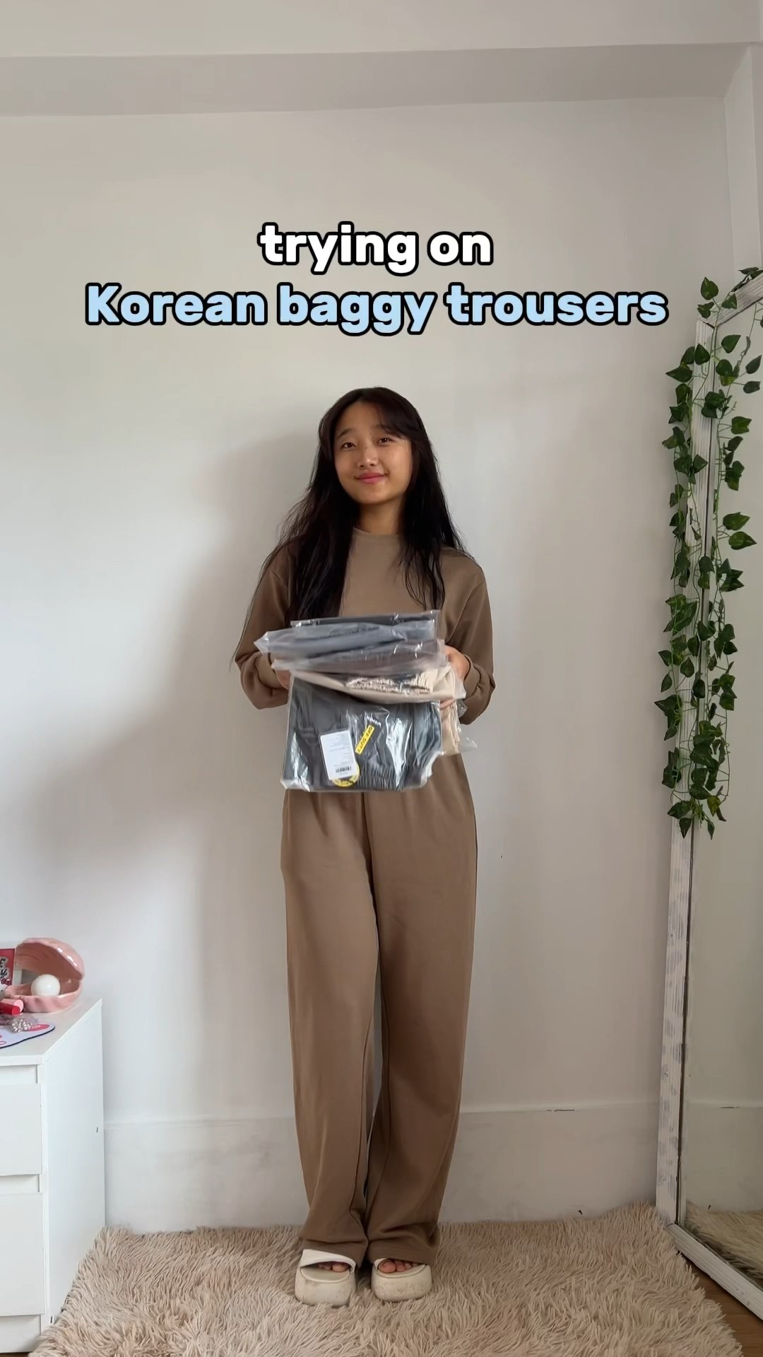 Women's & Girls' High Waist Korean Baggy Pants Off White : Amazon.in: Home  & Kitchen