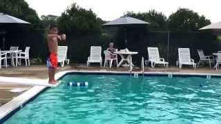 2015 Labor Day weekend Angus on the diving board at Chester River yacht and country