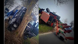 WYPADEK. URSUS NA BOKU. CIĘŻĄRÓWKA CZOŁOWO NA DRZEWIE.