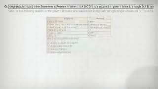 Statements & Reasons 1. A B C D is a square & 1. given 2. angle D A B, angle A B C, angle B C D , an