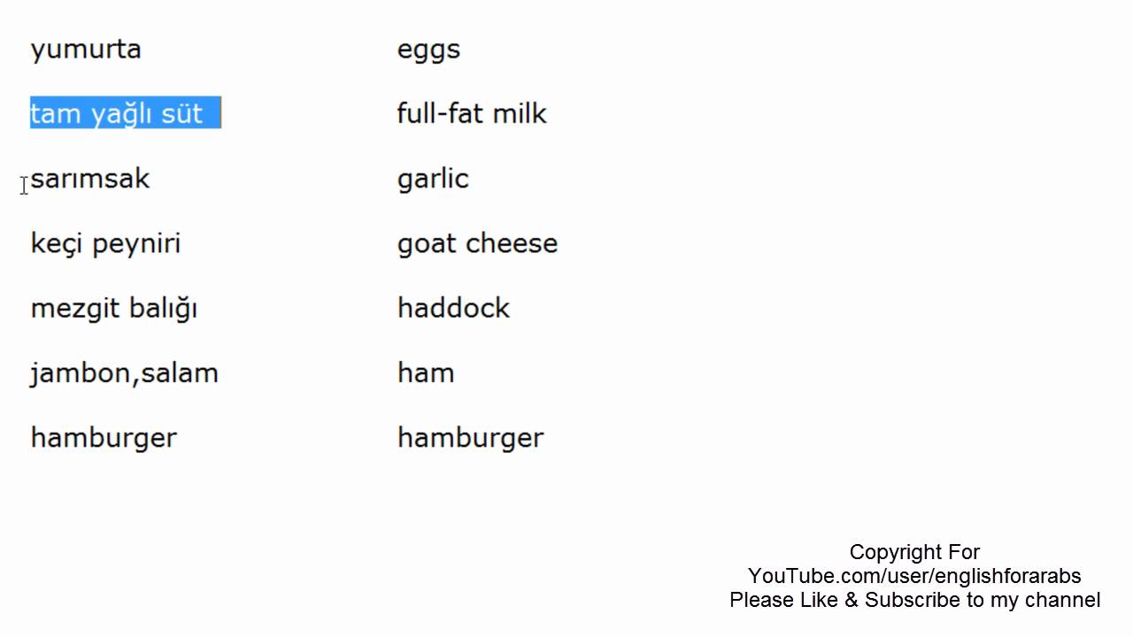 Food vocabulary in Turkish part 2 Turkish For Beginners YouTube
