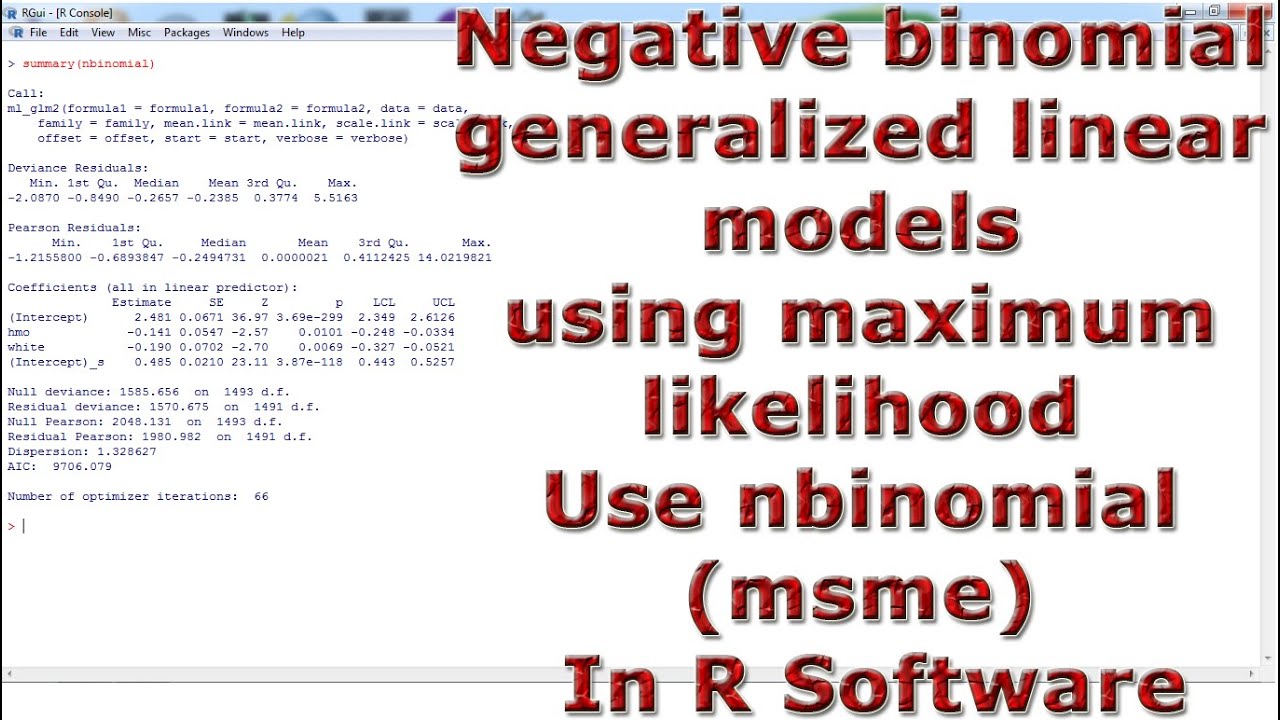 Negative binomial generalized linear models maximum likelihood Use nbinomial msme In R Software