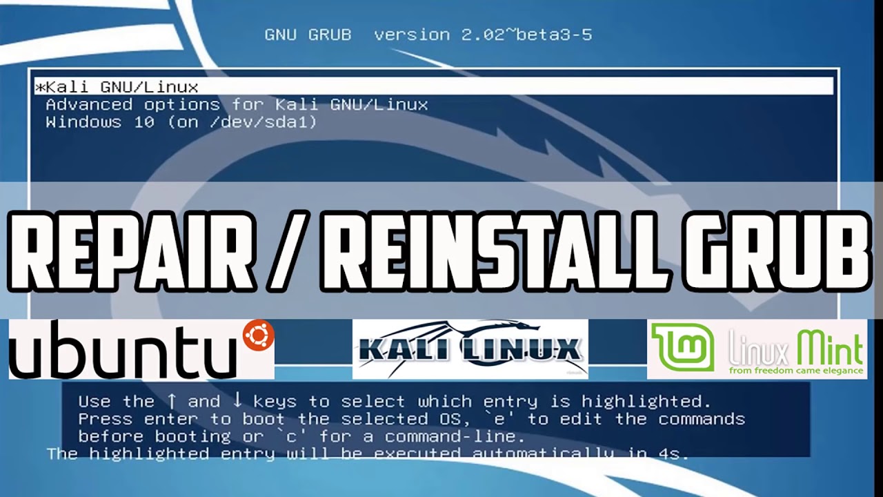 Grub rescue repair - YouTube