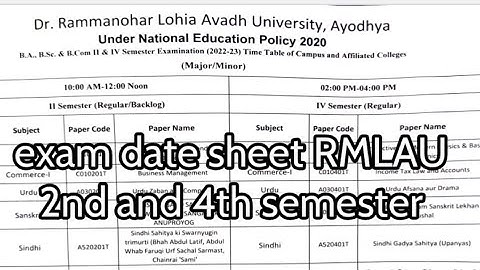 BA BSc BCom 2nd and 4th semester exam date sheet Dr Ram Manohar Lohia Avadh University