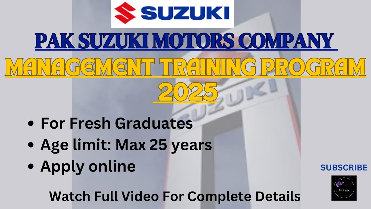 PAK SUZUKI MOTORS JOB | PAK SUZUKI COMPANY TRAINING PROGRAM 2025 | MANAGEMENT TRAINING PROGRAM 2025