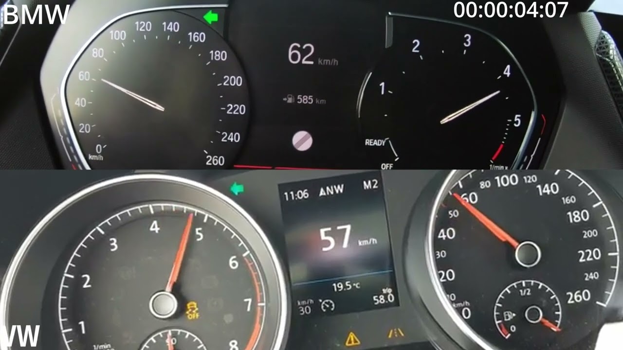 BMW F40 118d vs. VW Golf VII 1.5 TSI | 0-200 kph Acceleration Battle