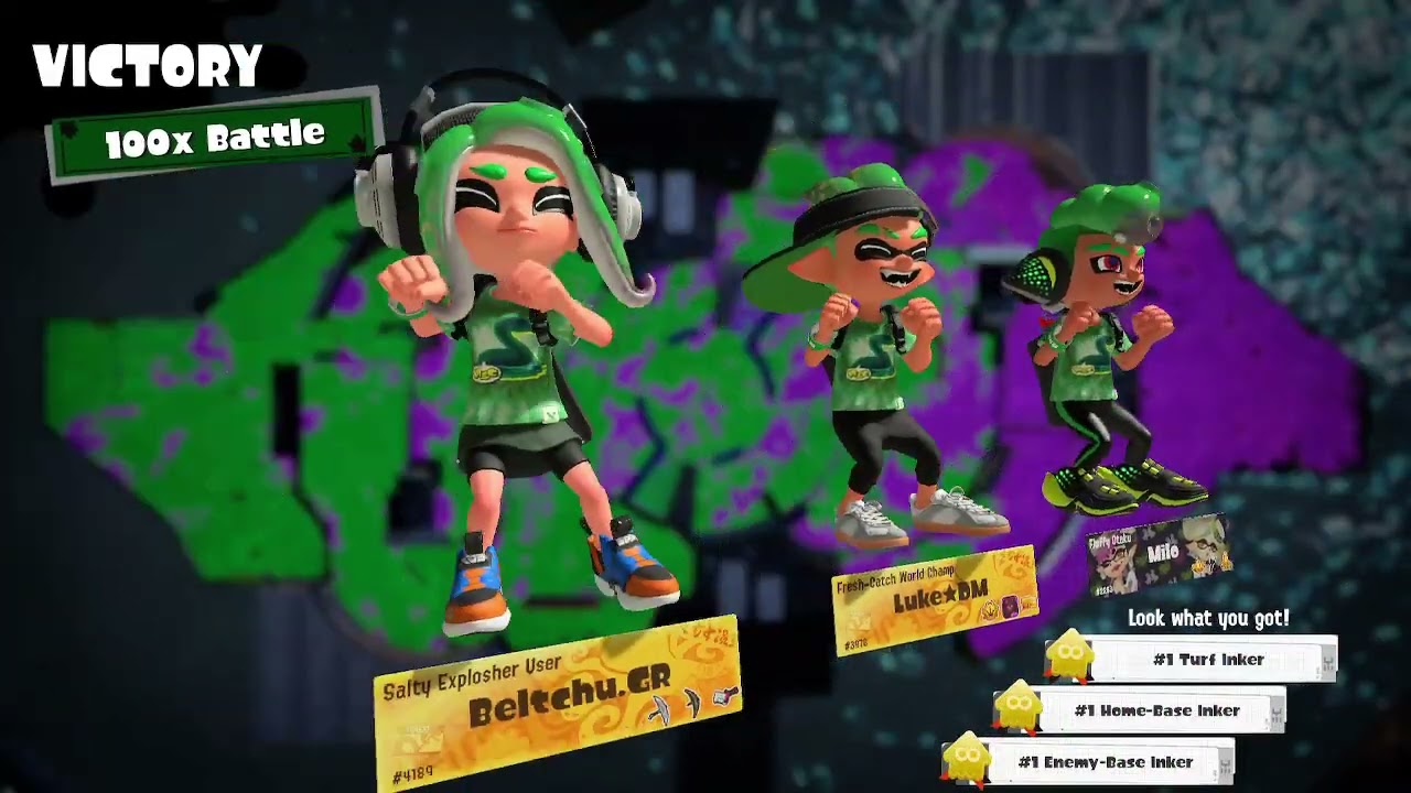 Gewinnanimation vom 100x Kampf Splatoon 3 Splatfest Team Nessie