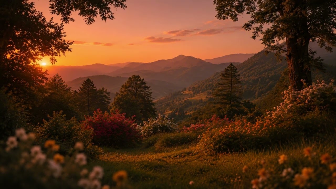 Relaxing Sunset Mountain Ambience 🌄 Peaceful Nature Sounds for Sleep, Study & Meditation (4K)