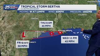 Tropical Storm Bertha makes landfall in Louisiana, bringing 45 mph winds and heavy rain