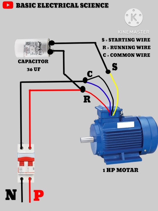 Single phase motor connection | 4 wired motar with capacitor connection Diagram|#shorts