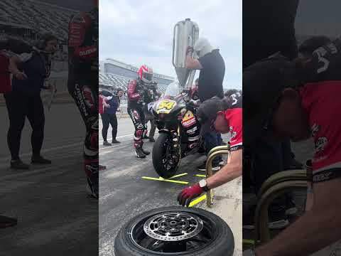 Richie Escalante pulls in for a #PitStop at the Daytona 200 #motorcycle