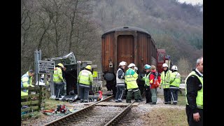 NYMR the scene of devastation left after a train hit vehicle on crossing. look both ways!!!!!