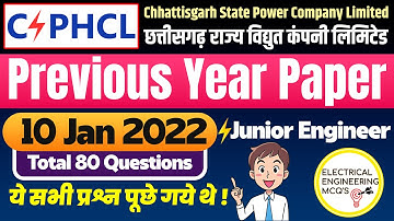 CSPHCL Junior Engineer Electrical Previous Year Question Paper 10 Jan 2022 | CSEB JE 2024 Questions
