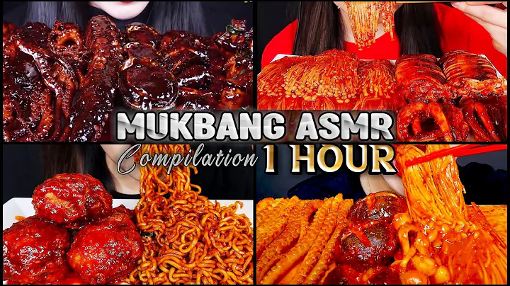 Mukbang ASMR 1 Hour Eating Spicy Fried Chicken, Black Bean Enoki Mushrooms, Spicy Seafood Yosii ASMR