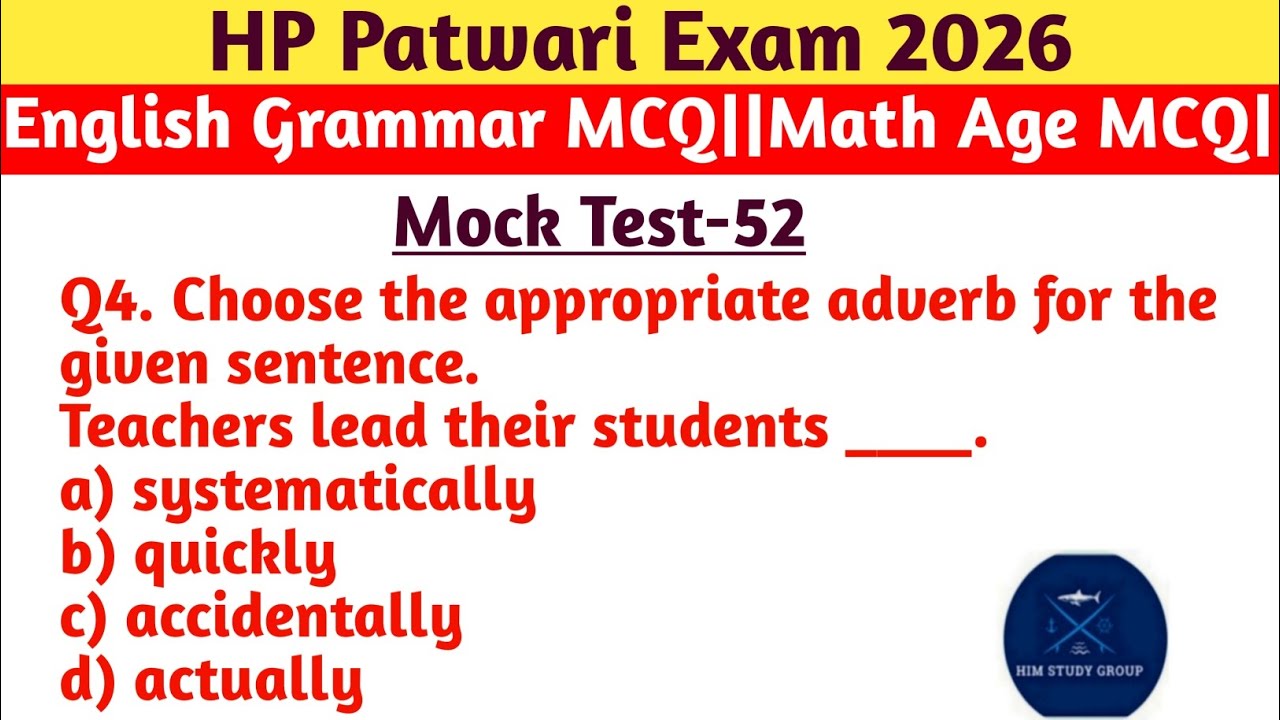 #HP Patwari Exam 2026# | English Grammar MCQ + Math Age Questions | Mock Test 52 | HP GK