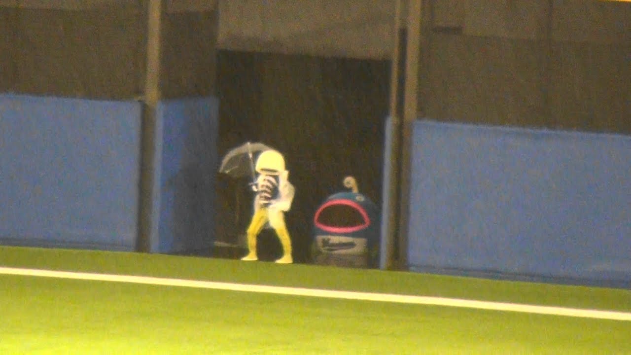 ロッテ新キャラ謎の魚、台風が近づく大雨の中で傘持ってグラウンドへ！ 千葉ロッテマリーンズ 順位
