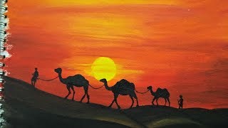 desert painting landscape paintings camels easy acrylic beginners tutorial paintingvalley
