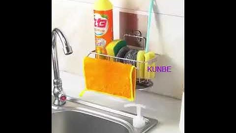 Giá Để Giẻ Rửa Bát Inox 304 Dán Tường Có Khay Hứng Nước Và Thanh Phơi Khăn KUNBE