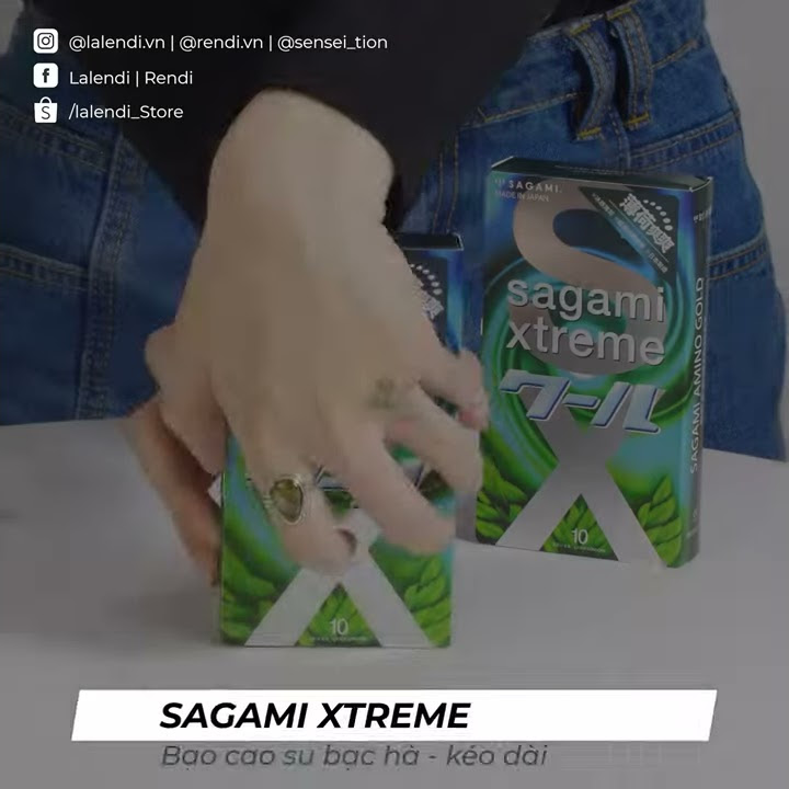 Bao cao su Bạc hà Sagami XTreme Spearmint 0.05mm siêu mỏng kéo dài thời gian (10 bao/hộp)