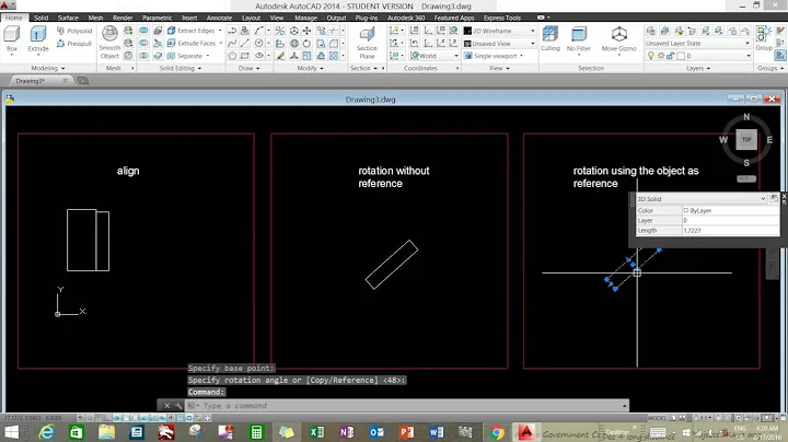 Autocad Rotate command | Use object as reference point in rotating