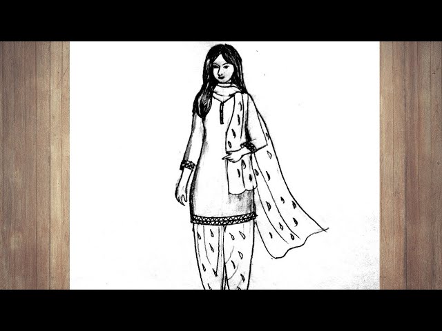 How to draw a girl wearing salwar suit  YouTube