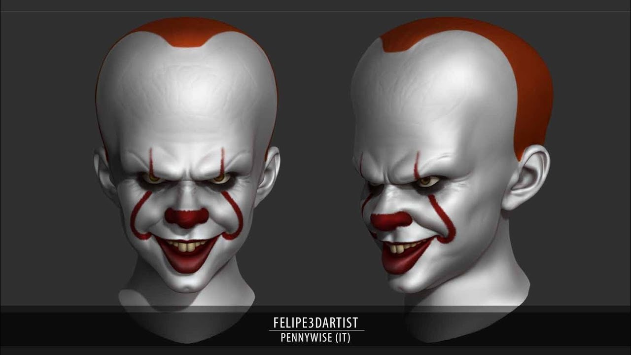 pennywise it zbrush timelapse youtube