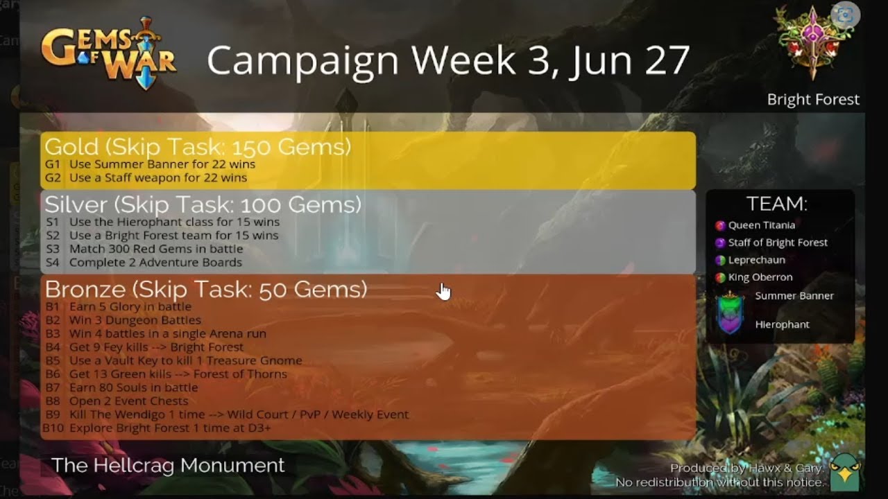 Gems of War Campaign Tasks guide June 27th 2022 / tips and strats