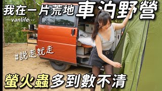 我在ㄧ片荒地車泊野營【車宿未開發露營區 螢火蟲多到數不清】四下無人超放鬆車中泊car camping | vanlife《老婆大人》