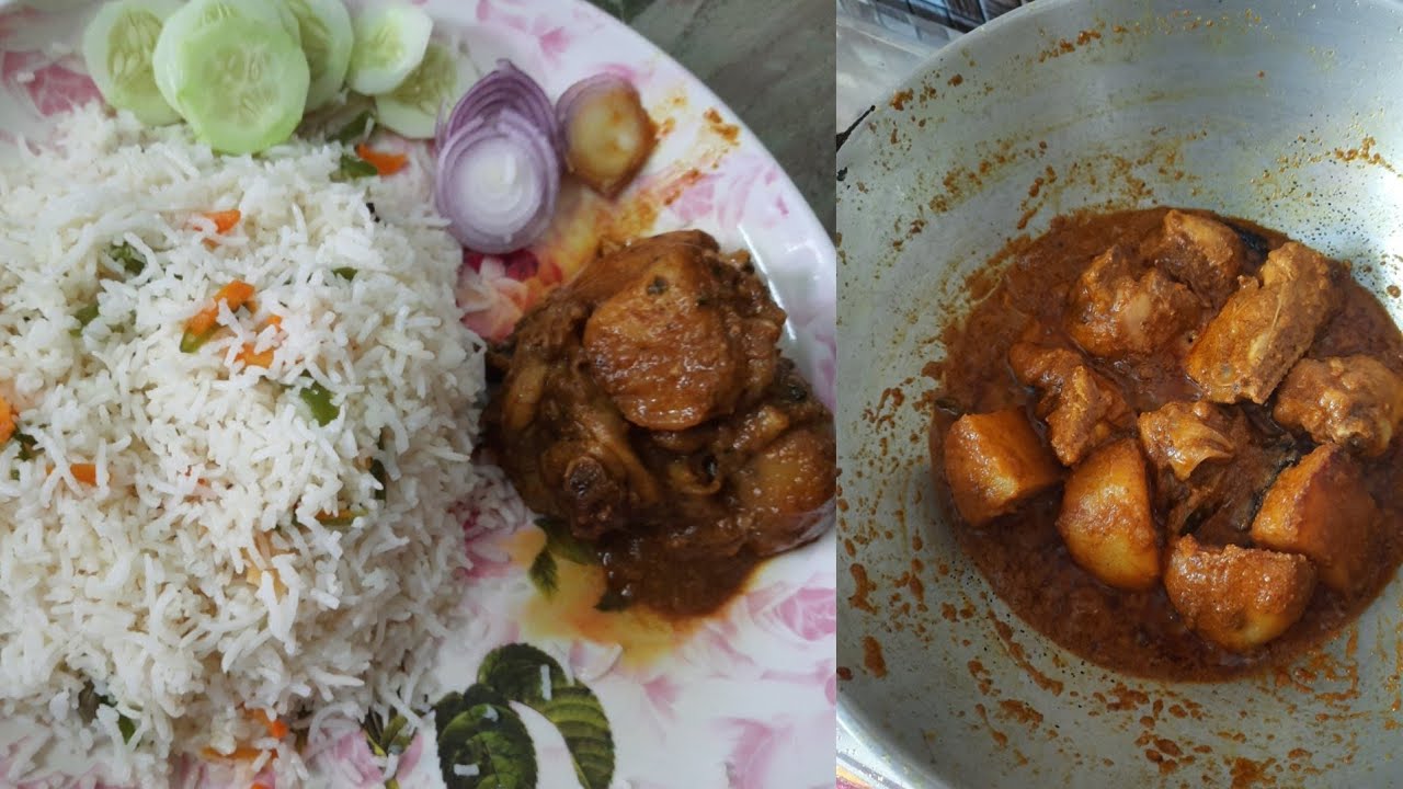 Lockdown special lunch....very simple chicken curry and fried rice