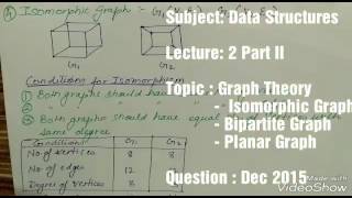 Data Structures L-2 Part II Graph Theory Isomorphic Graph ,Bipartite Graph
