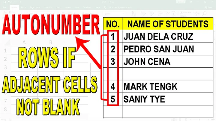 How to Autonumber Rows If Adjacent cell NOT Blank in Excel