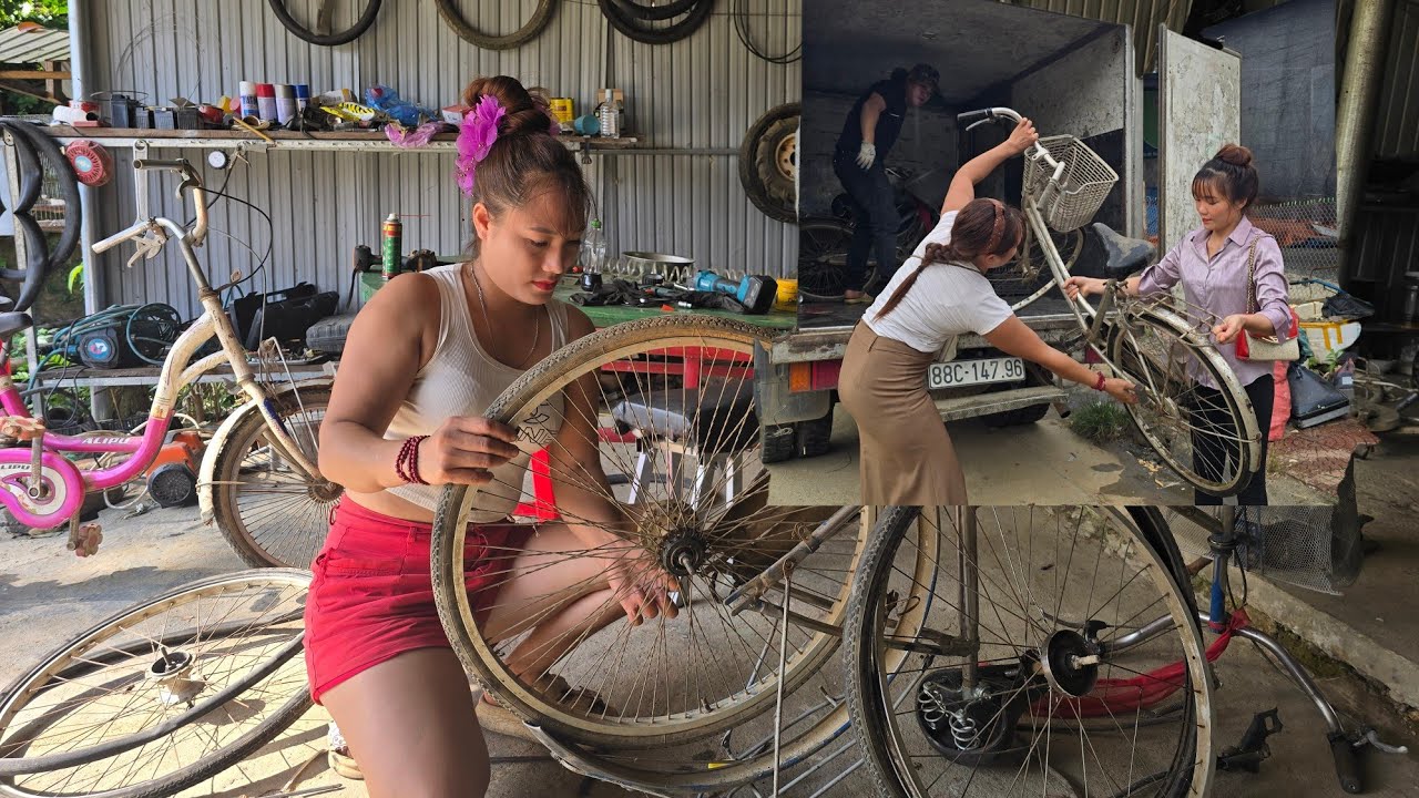 Talented girl: bought old bicycles to fix and give to children going to school