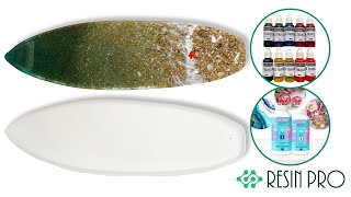 Tabla de Surf en molde de silicona con arena y resina de Resin Pro