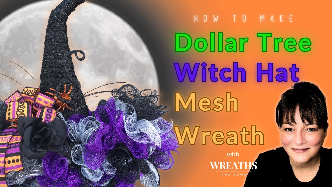 Tucked Ruffle Halloween Wreath On A Dollar Tree Witch Hat Frame - YouTube