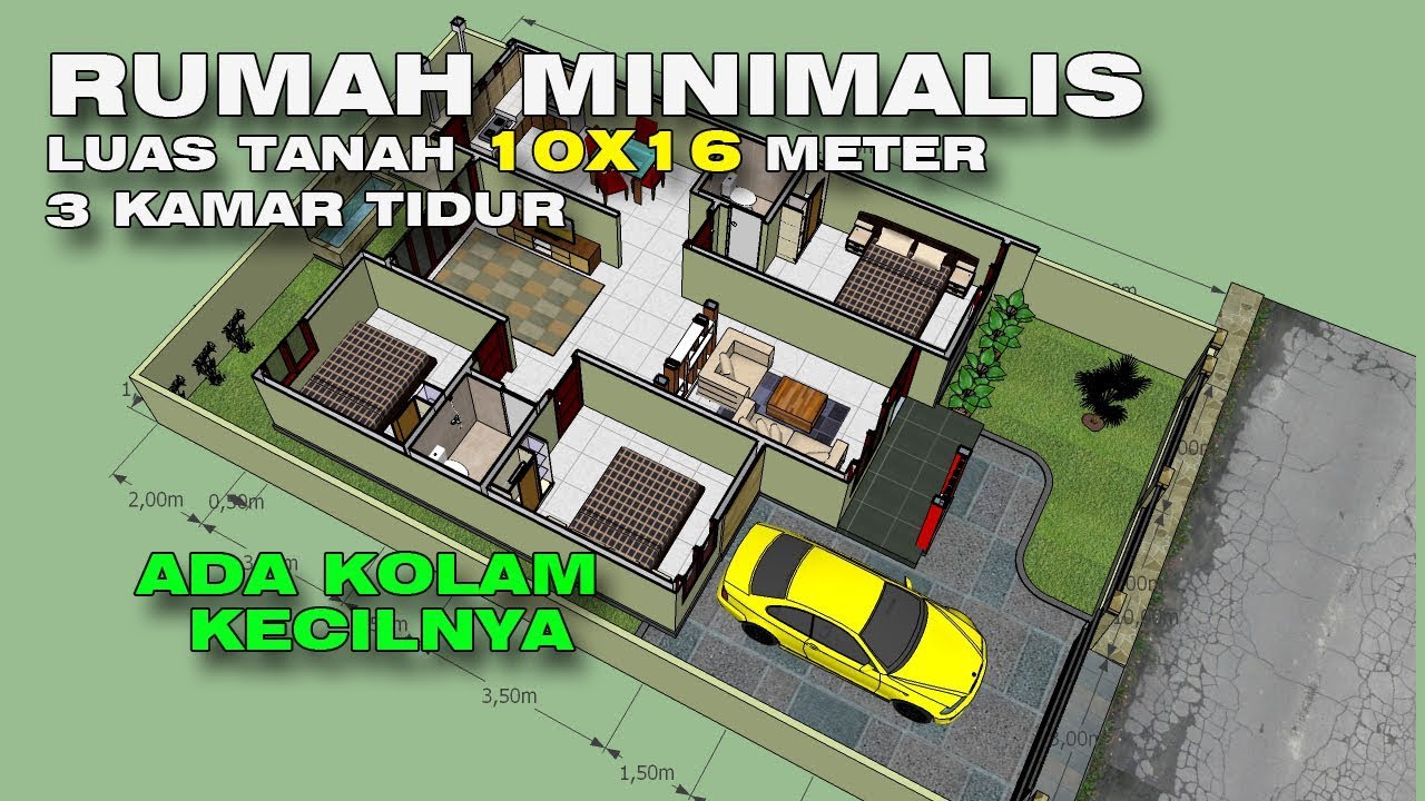 Desain Rumah Luas Tanah 10x16 3 Kamar Tidur Youtube