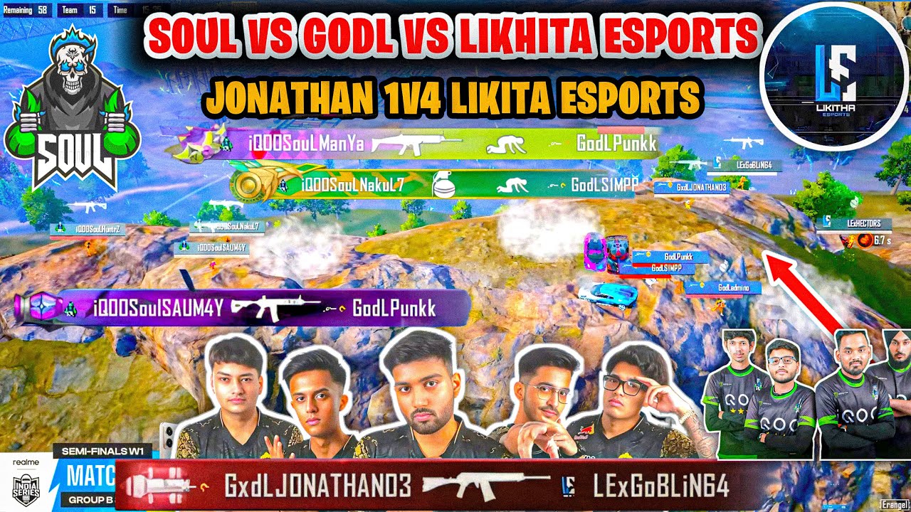 😱💀 GODL vs SOUL vs Le 🤯 Jonathan 1v4 Likita Esports | wwcd bgmi tournament live|bgis live|bgmi live
